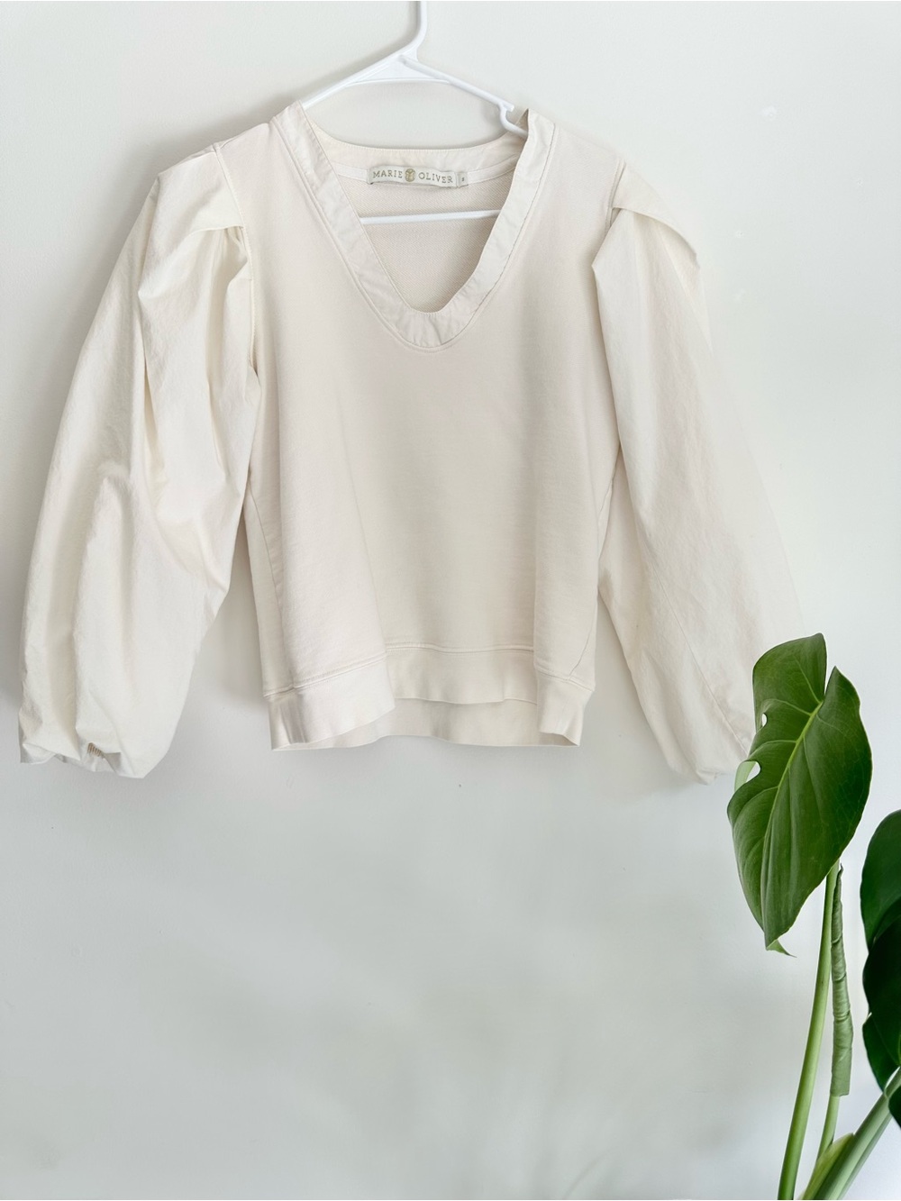 Marie Oliver Off-White V-Neck Puff-Sleeve Long Sleeve Top